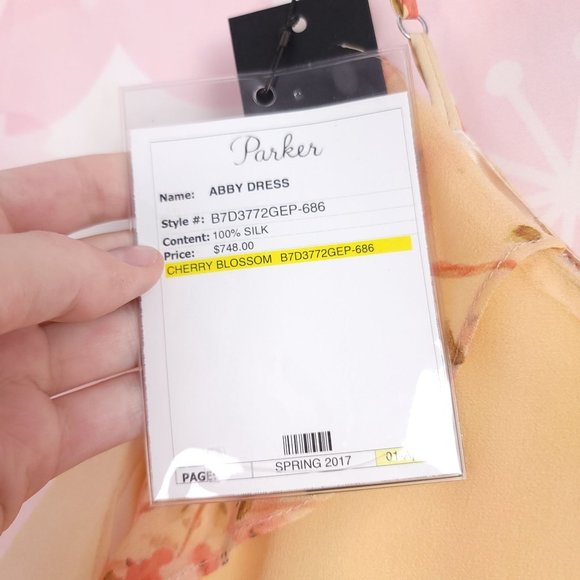 Parker Abby Cold-Shoulder Tiered Silk Georgette Gown Cherry Blossom Size XS - Picture 6 of 12